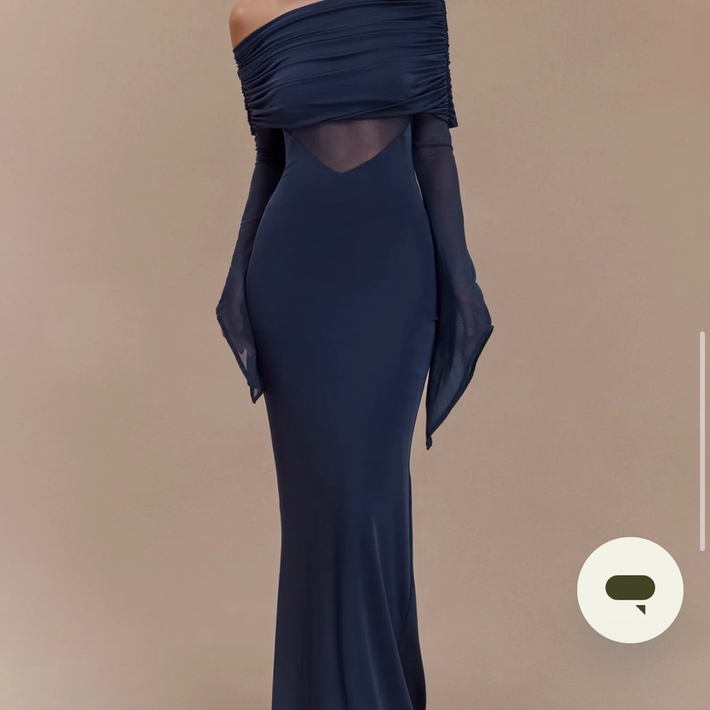 Meshki Off-Shoulder Long Sleeve Dress in Navy
